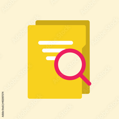 Business Case Study Icon. Flat folder and magnify icon design. 