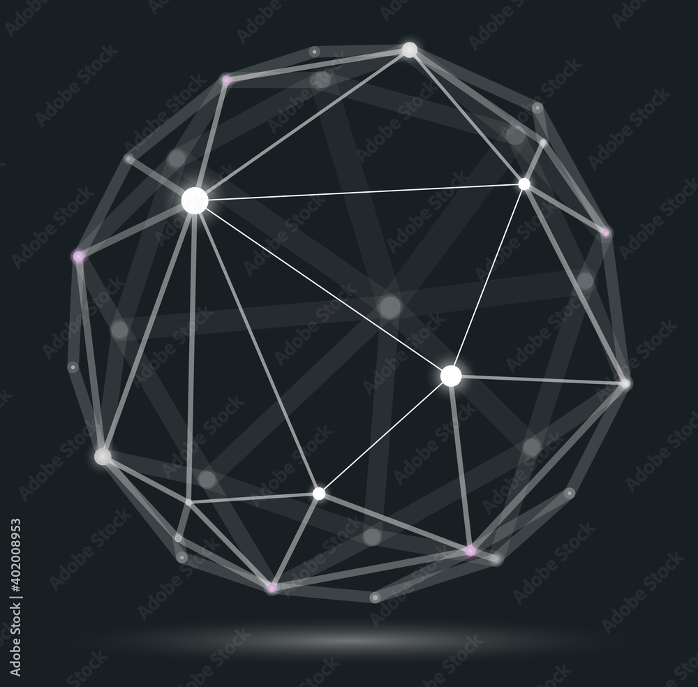 Abstract 3D mesh sphere vector illustration, dots connected with lines technology polygonal object, dynamic tech and science lattice, with realistic depth of field effect. Abstract 3D mesh sphere vector illustration, dots connected with lines technology polygonal object, dynamic tech and science lattice, with realistic depth of field effect.