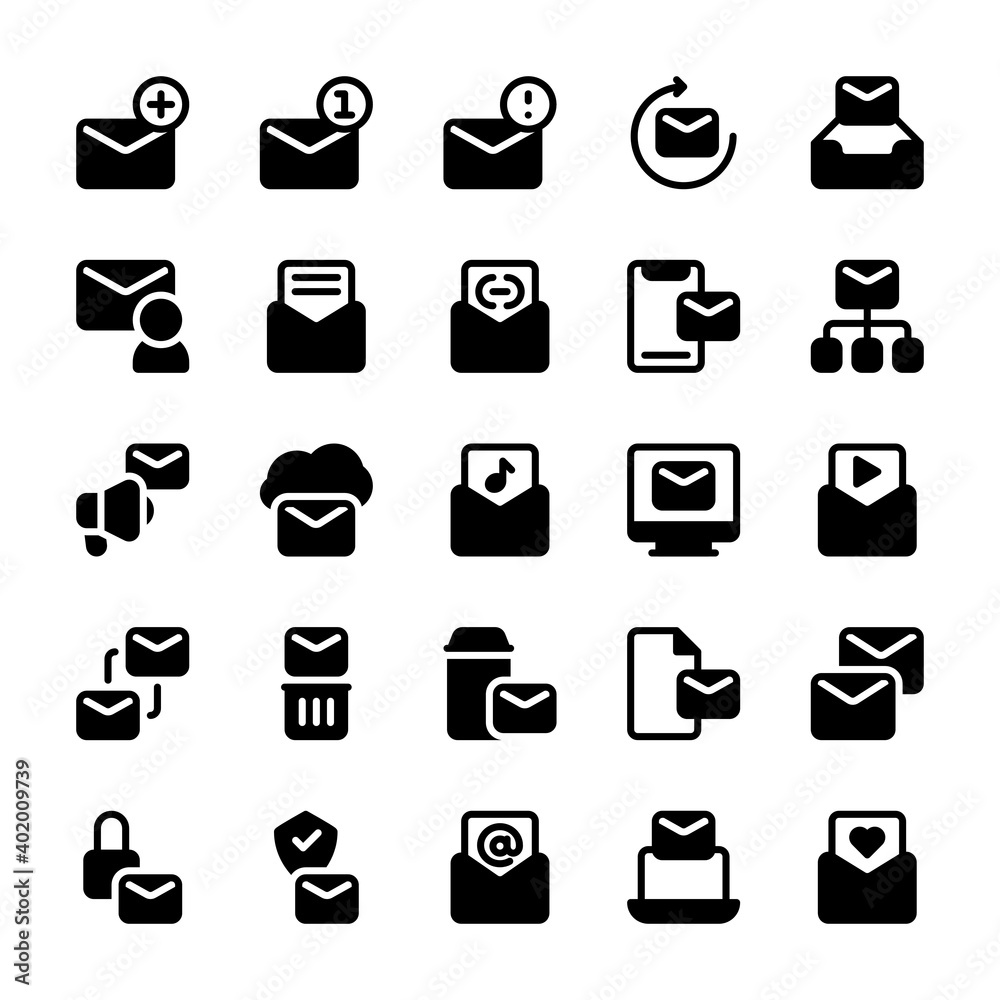 Set of E-mail mail Email Mailbox glyph style icon - vector Set of E-mail mail Email Mailbox glyph style icon - vector