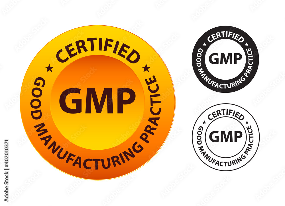 good manufacturing practice (GMP) certified, yellow colored stamp isolated on white background