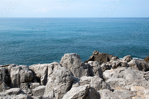 Landscape with calm Mediterranean sea in Sicily, Italy.