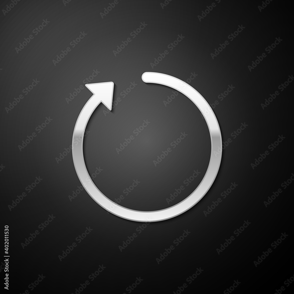 Silver Refresh icon isolated on black background. Long shadow style. Vector. Silver Refresh icon isolated on black background. Long shadow style. Vector.