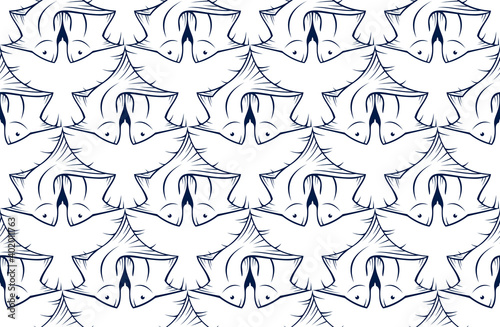 Birds and fishes vector seamless background in Escher artist graphic style, animals endless pattern.