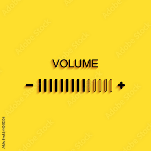 Black Volume adjustment icon isolated on yellow background. Long shadow style. Vector.