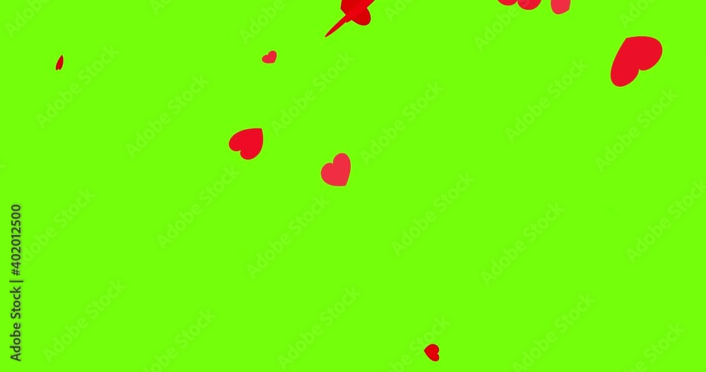 Falling Red Hearts Animation on Green Background Falling Red Hearts Animation on Green Background