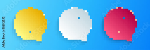 Paper cut Question mark in circle icon isolated on blue background. Hazard warning symbol. FAQ sign. Copy files, chat speech bubble and chart web icons. Paper art style. Vector.