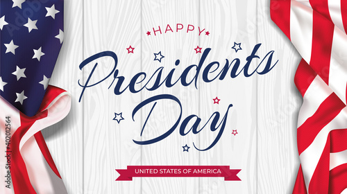 Presidents day background. Banner on top of American flag. Vector illustration.
