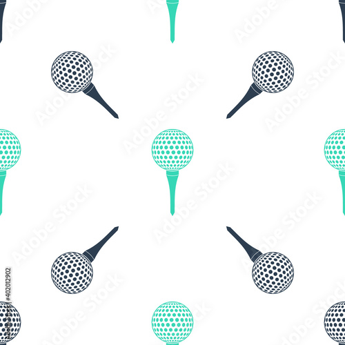 Green Golf ball on tee icon isolated seamless pattern on white background. Vector.