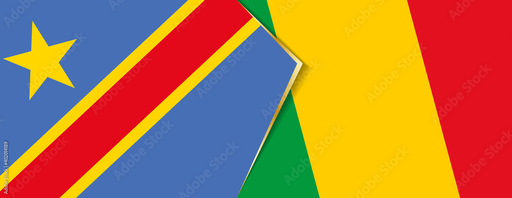Democratic Republic of the Congo and Mali flags, two vector flags. Democratic Republic of the Congo and Mali flags, two vector flags.