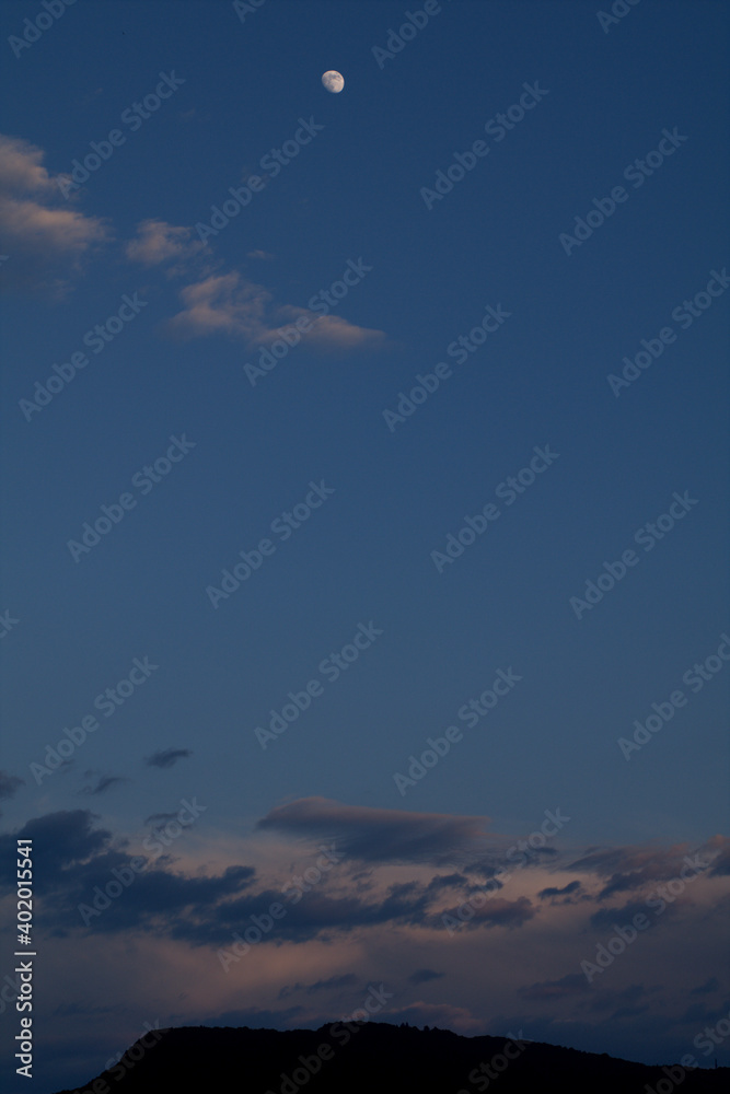 moon over the mountains,weather, light, nature, blue,white, air, atmosphere,