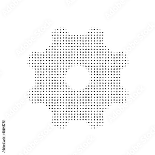 The gear symbol filled with black dots. Pointillism style. Vector illustration on white background