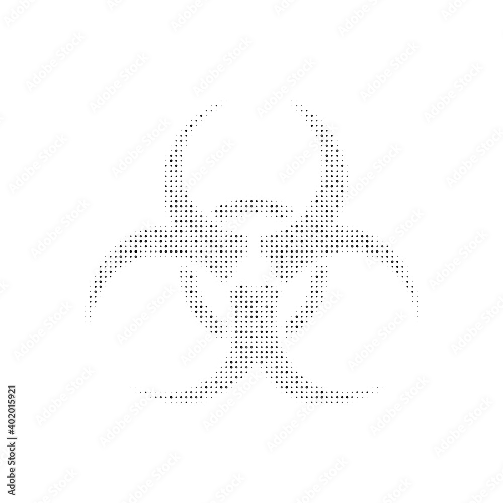 The biohazard symbol filled with black dots. Pointillism style. Vector illustration on white background