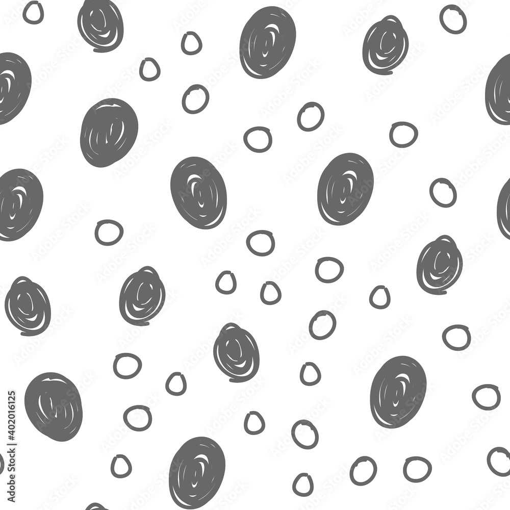 Dots seamless pattern. Hand drawn circles monochrome background texture.
