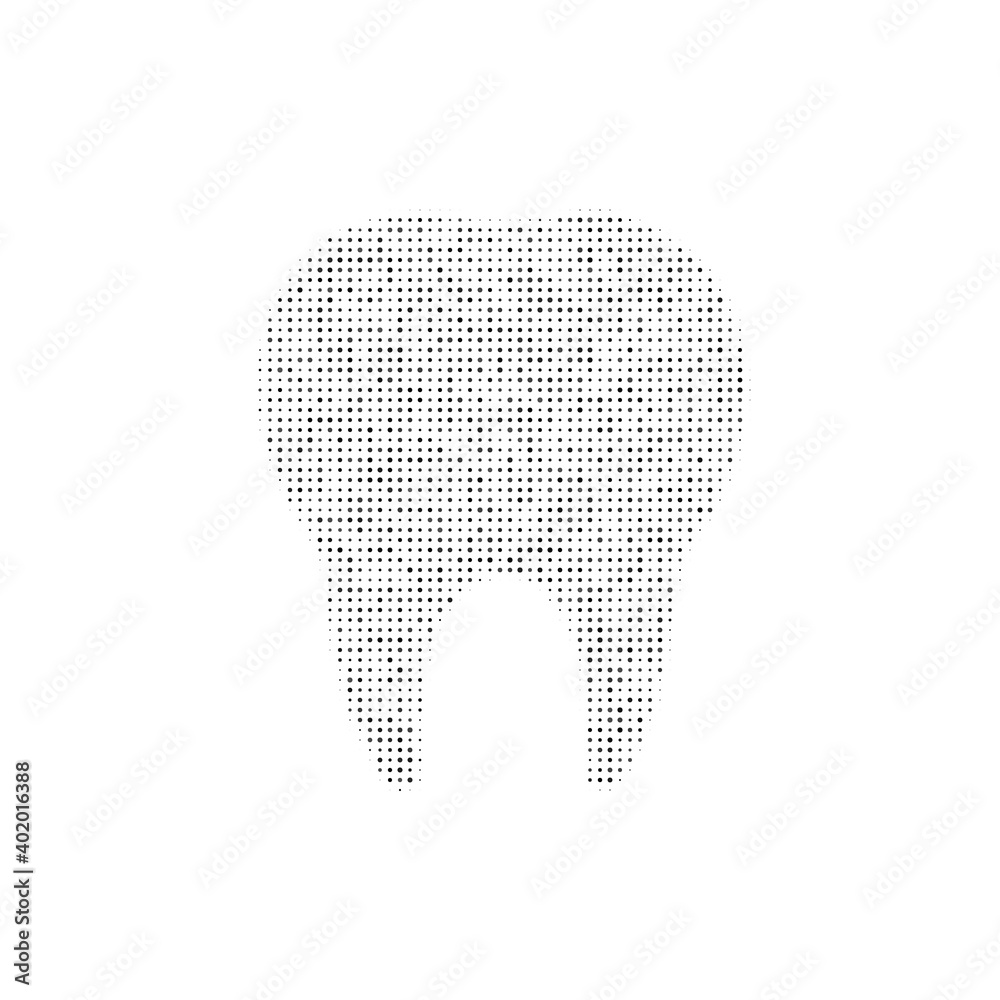The tooth symbol filled with black dots. Pointillism style. Vector illustration on white background The tooth symbol filled with black dots. Pointillism style. Vector illustration on white background