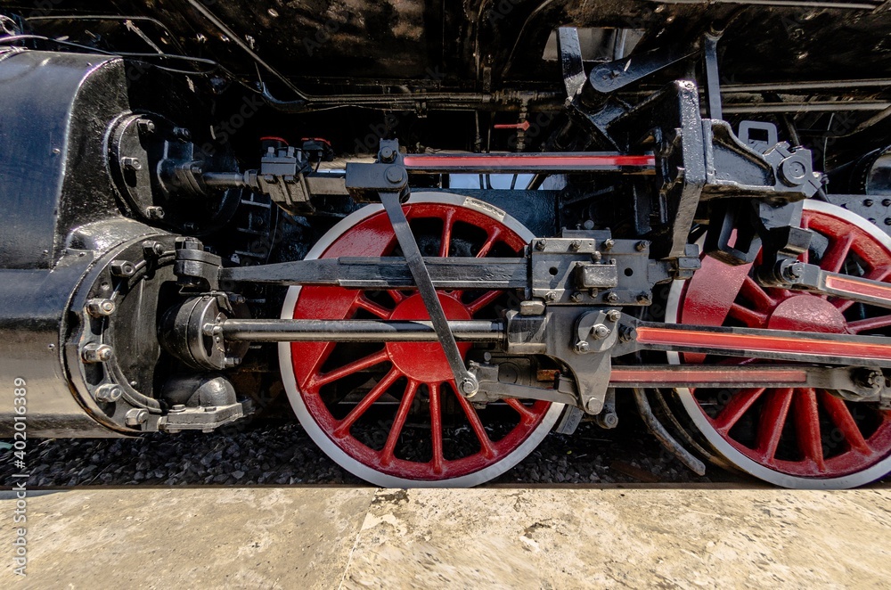 Close up of an old steam locomotive