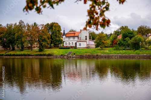 Historical small castle on bank of river Vltava in city Tyn nad Vltavou.