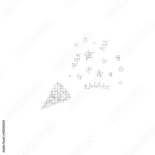 The exploding party popper symbol filled with black dots. Pointillism style. Vector illustration on white background