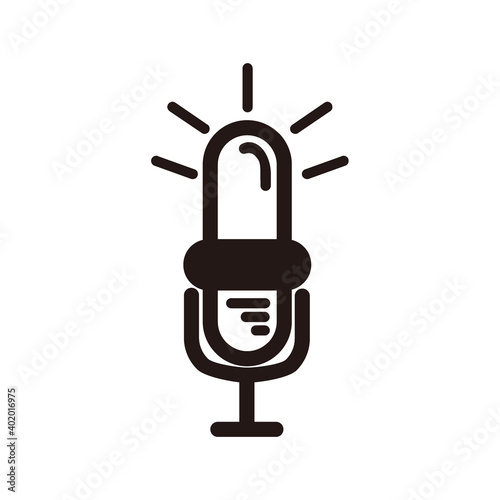 light bulb microphone silhouette for broadcast, podcast or music icon or logo