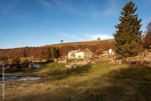 Autumnal landscape in the Valle delle Sfingi (Valley of the Sphinxes), Lessinia Plateau, Regional Natural Park, Verona Province, Veneto, Italy, Europe.