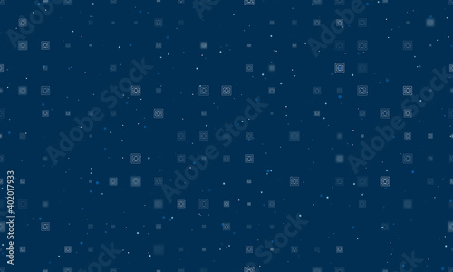 Seamless background pattern of evenly spaced white power socket symbols of different sizes and opacity. Vector illustration on dark blue background with stars