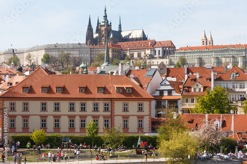 Panoramic view of St. Vitus Cathedral and Prague Castle in historical centre, Czech Republic