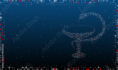 On the right is the medicine symbol filled with white dots. Pointillism style. Abstract futuristic frame of dots and circles. Some dots is red. Vector illustration on blue background with stars