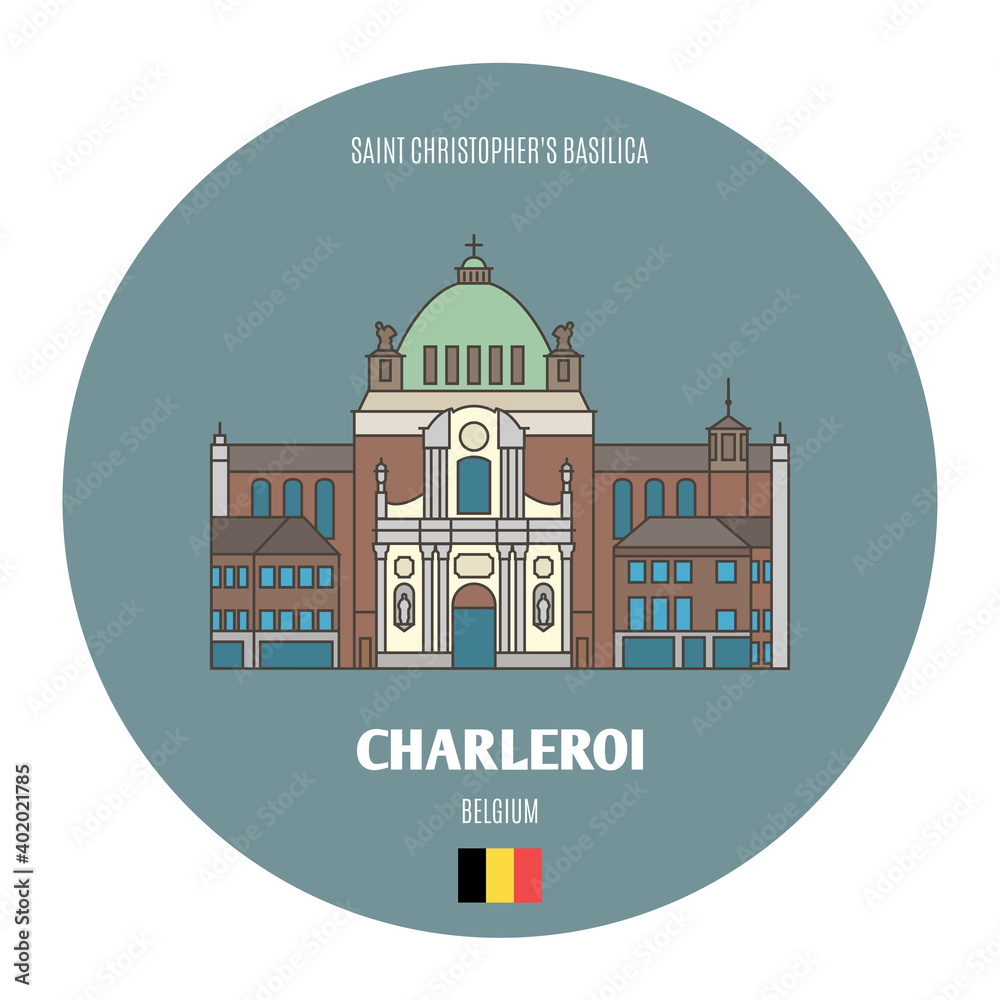 Saint Christopher's Basilica in Charleroi, Belgium. Architectural symbols of European cities