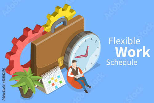 3D Isometric Flat Vector Conceptual Illustration of Flexible Work Schedule, Part-time Job.