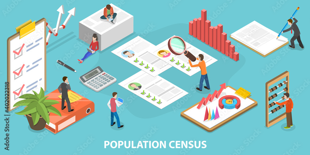 3D Isometric Flat Vector Conceptual Illustration of Population Census.