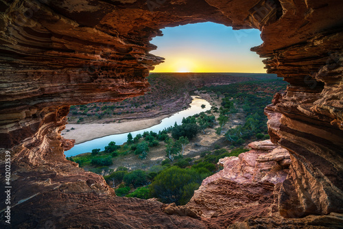 sunrise at natures window in kalbarri national park, western australia