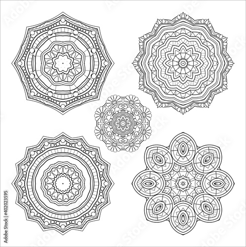 Vector Monochrome Set of Mandalas. Round Abstract Objects Isolated On White Background. Ethnic Decorative Element