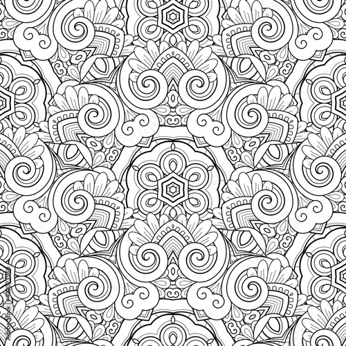 Vector Seamless Monochrome Pattern. Printable Coloring Pages. Hand Drawn Decorative Squama