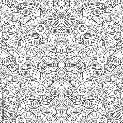 Vector Seamless Monochrome Pattern. Printable Coloring Pages. Hand Drawn Decorative Squama