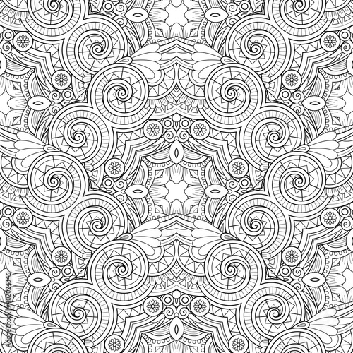 Vector Seamless Monochrome Pattern. Printable Coloring Pages. Hand Drawn Decorative Squama