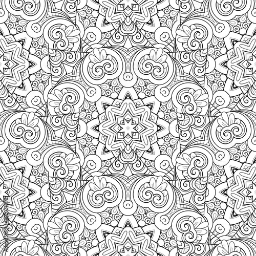 Vector Seamless Monochrome Pattern. Printable Coloring Pages. Hand Drawn Decorative Squama