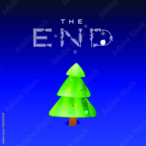 Logo end. Tree after Christmas. Finale of the holidays. Vector illustration. Isolated objects.