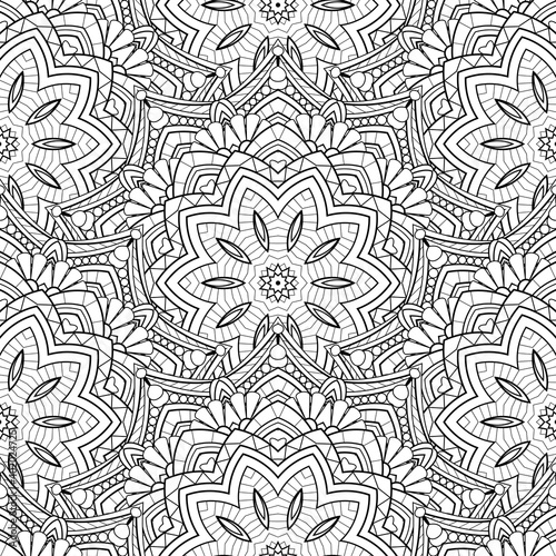 Vector Seamless Monochrome Pattern. Printable Coloring Pages. Hand Drawn Decorative Squama