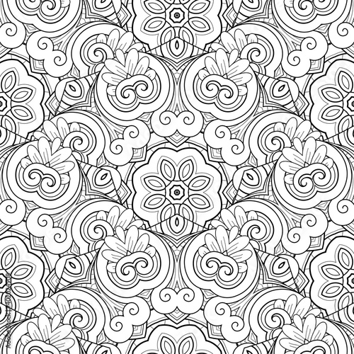 Vector Seamless Monochrome Pattern. Printable Coloring Pages. Hand Drawn Decorative Squama