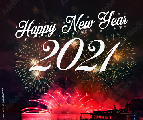 Happy new year 2021 with fireworks background