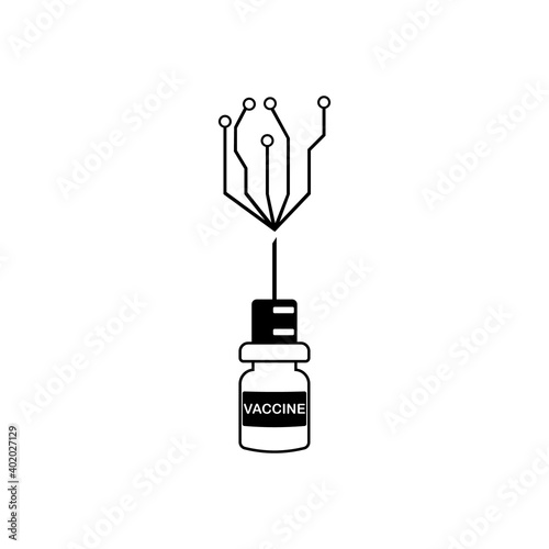 Coronavirus warning and attention icon. COVID-19 epidemic and pandemic symbol. Simple flat logo template for medical Infographic. Isolated vector, Anti vaccine. Chip. Anti chip.
