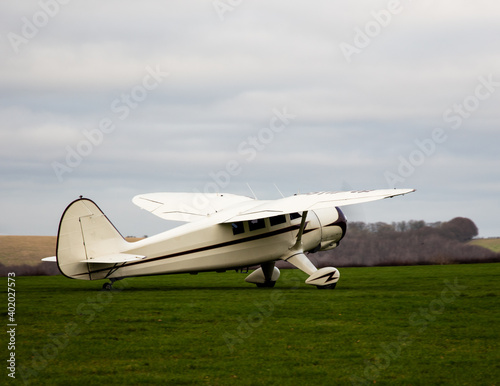 Vintage monoplane aircraft on the ground