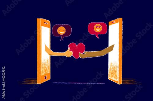 Online or Digital dating in the new way to express love in this new normal , where love and affection is communicated through emojis and small chats in sleepless night