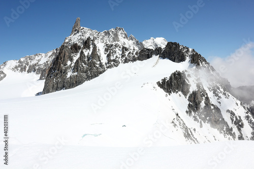 Mont Blanc Massif. Famous alpine peak Dent du Geant