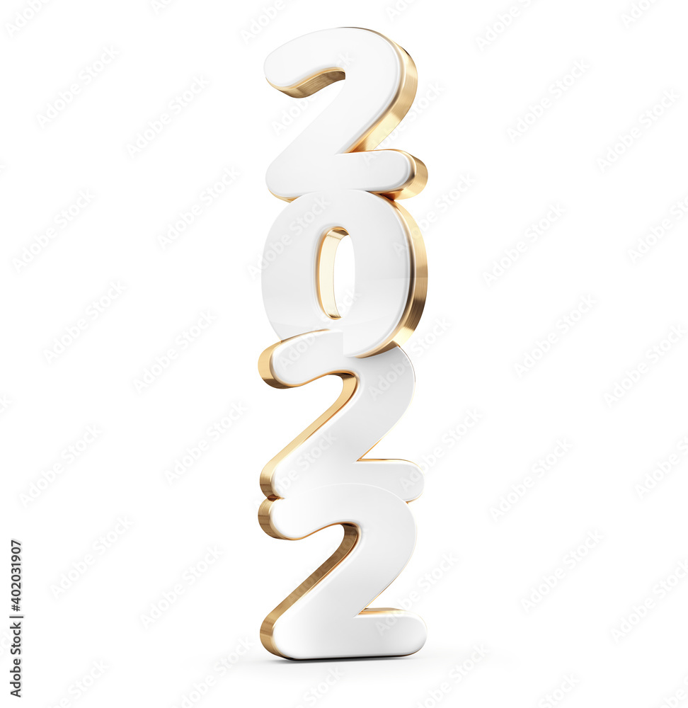 2022 bold symbol golden white 3d-illustration 2022 bold symbol golden white 3d-illustration