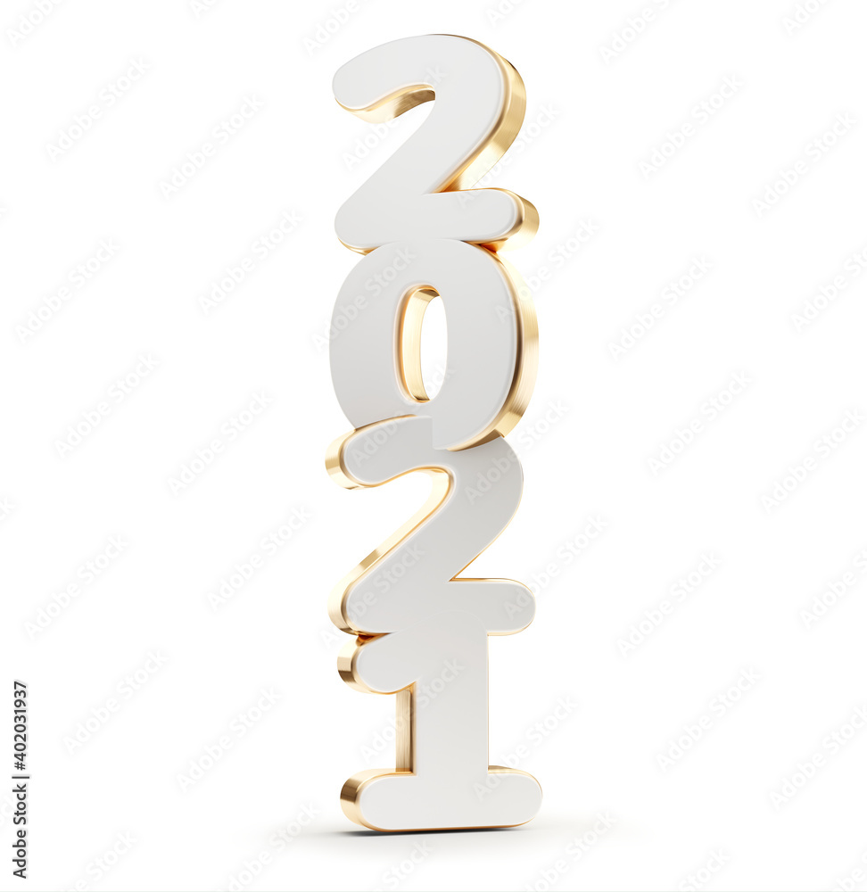 2021 bold symbol golden white 3d-illustration 2021 bold symbol golden white 3d-illustration