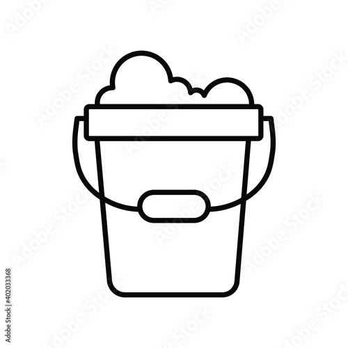 A bucket filled with soapy water bubbles line icon