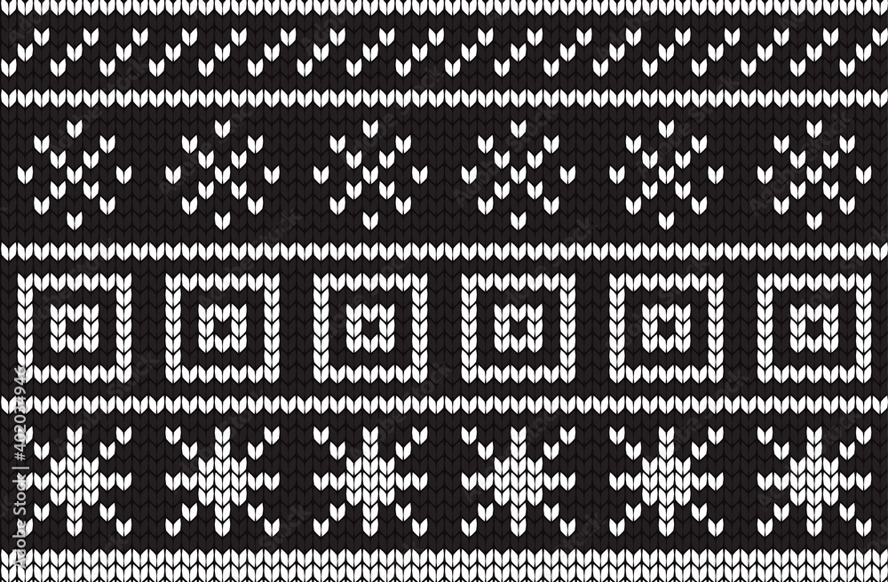 Seamless vector geometric pattern knitted black and white