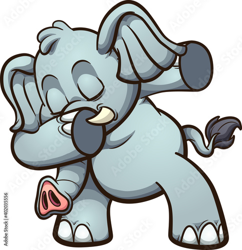 Dabbing fat and gray cute elephant. Vector clip art illustration with simple gradients. All on a single layer.
