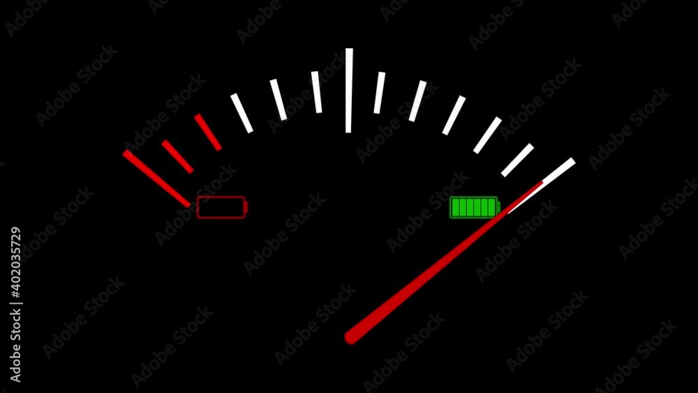 Electric Fuel Meter Animation on Black Background Electric Fuel Meter Animation on Black Background