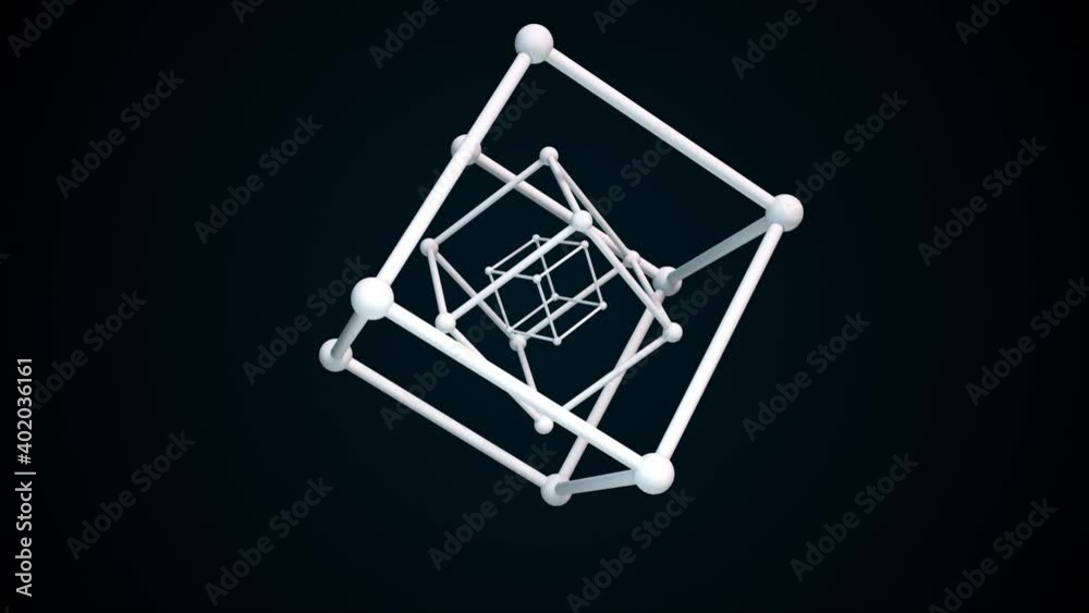 Cubic constructions from the crystal lattice with atoms in the nodes. 3d rendering of atom surface model. Computer generated nanotechnological backdrop